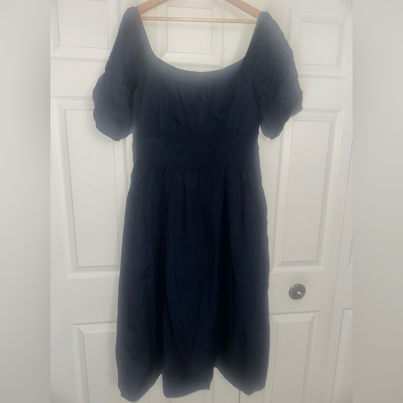 Plus size 16  - navy blue 100% cotton a-line milk maid Peasant Maxi dress - Picture 3 of 9